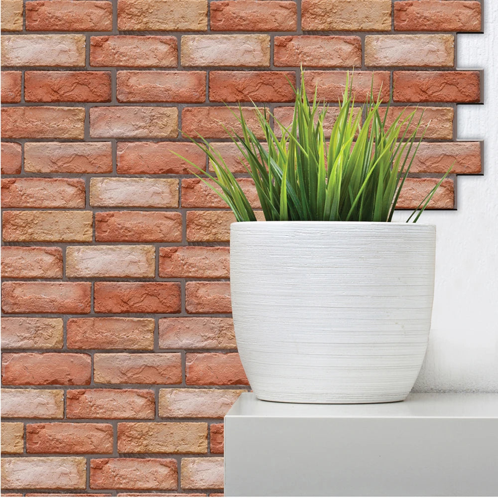 10Pcs 3D Self-Adhesive Wall Stickers PVC Brick Wall Panels Peel and Stick Wallpaper for Living Room Home DIY Decor Supplies