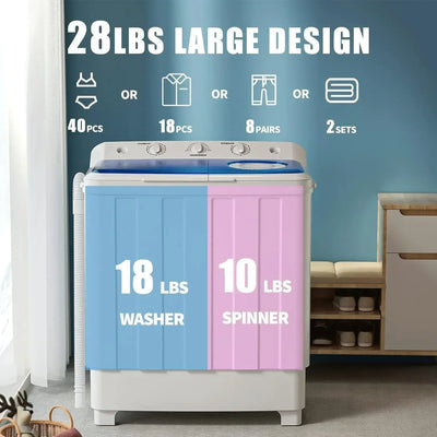 Washing Machine, 14 20 28 40 Lbs Twin Tub, Laundry Compact Washer Spinner Combo With 40lbs Capacity, And 16Lbs Spinner Dryer