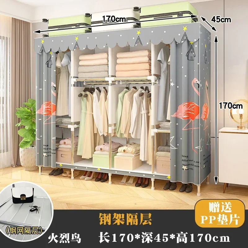 Simple Steel Frame Wardrobe  Easy Assembly, NonWoven Fabric Closet, Durable Storage Solution, Bedroom Organization