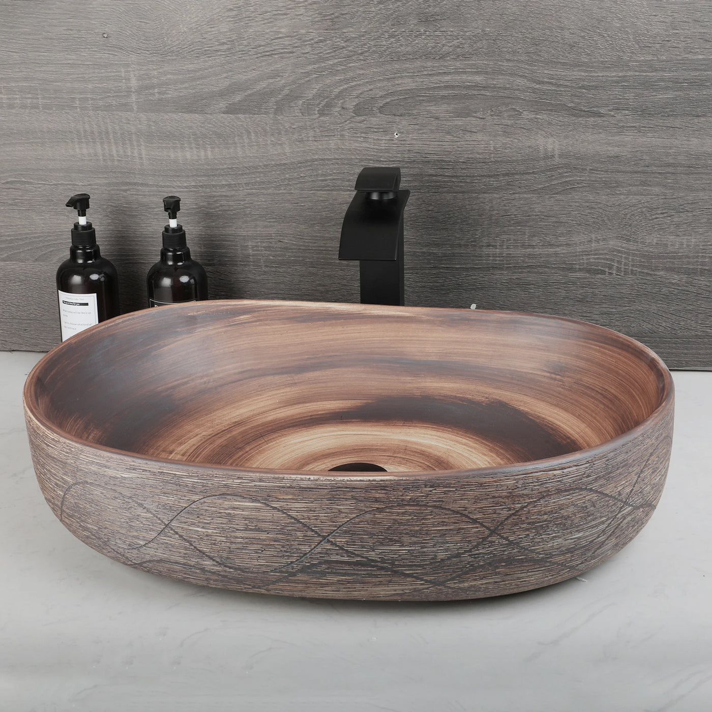 KEMAIDI Oval Vessel Sink 23 Inch Big Bathroom Vessel Sink Above Counter Ceramic Bathroom Vanity Vessel Sink Bowl with Faucet