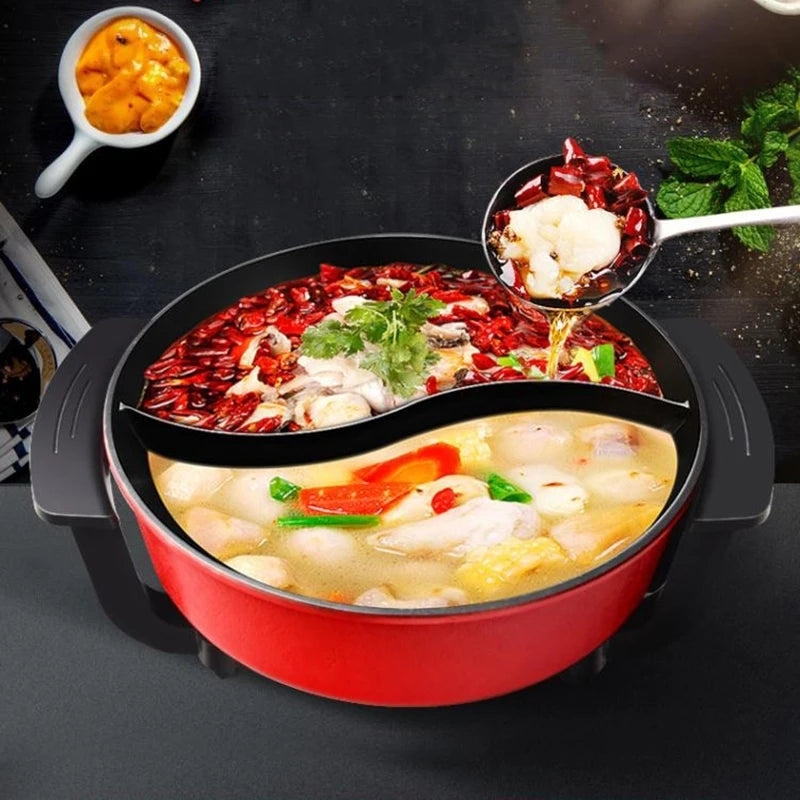 Barbecue Integrated Hotpot Shabu Soup Hot Pot Divided Electric Mandarin Duck Nonstick Round Chafing Dish Chinese Fondue Cookware