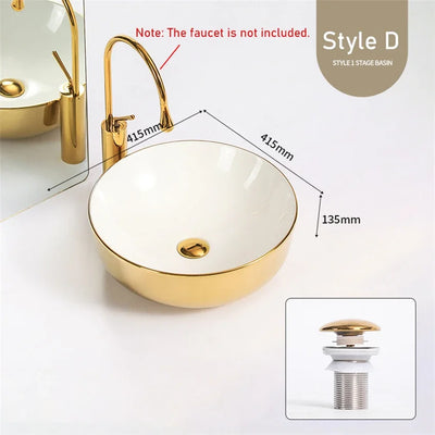 Modern Minimalist Gold Ceramic Tabletop Basin European Style Household Washbasin Basin Square Light Luxury Bathroom Wash Basins