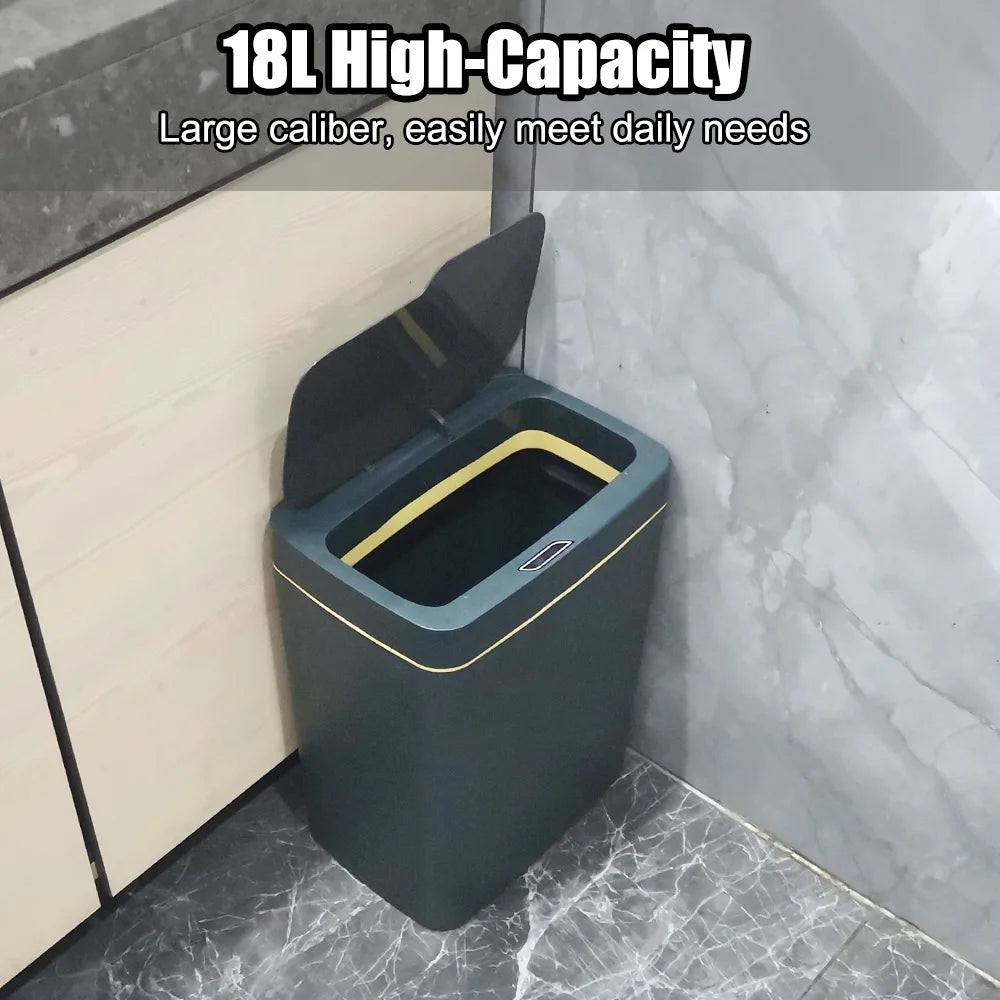 Smart Trash Can With Lid 18L for Kitchen Bathroom Bedroom Automatic Bagging Touchless Smart Sensor Garbage Bin