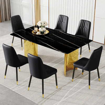 71" Dining Table Set for 8, Faux Marble Top and Gold Chrome Leg Dining Table for Kitchen, Dining Tables Set