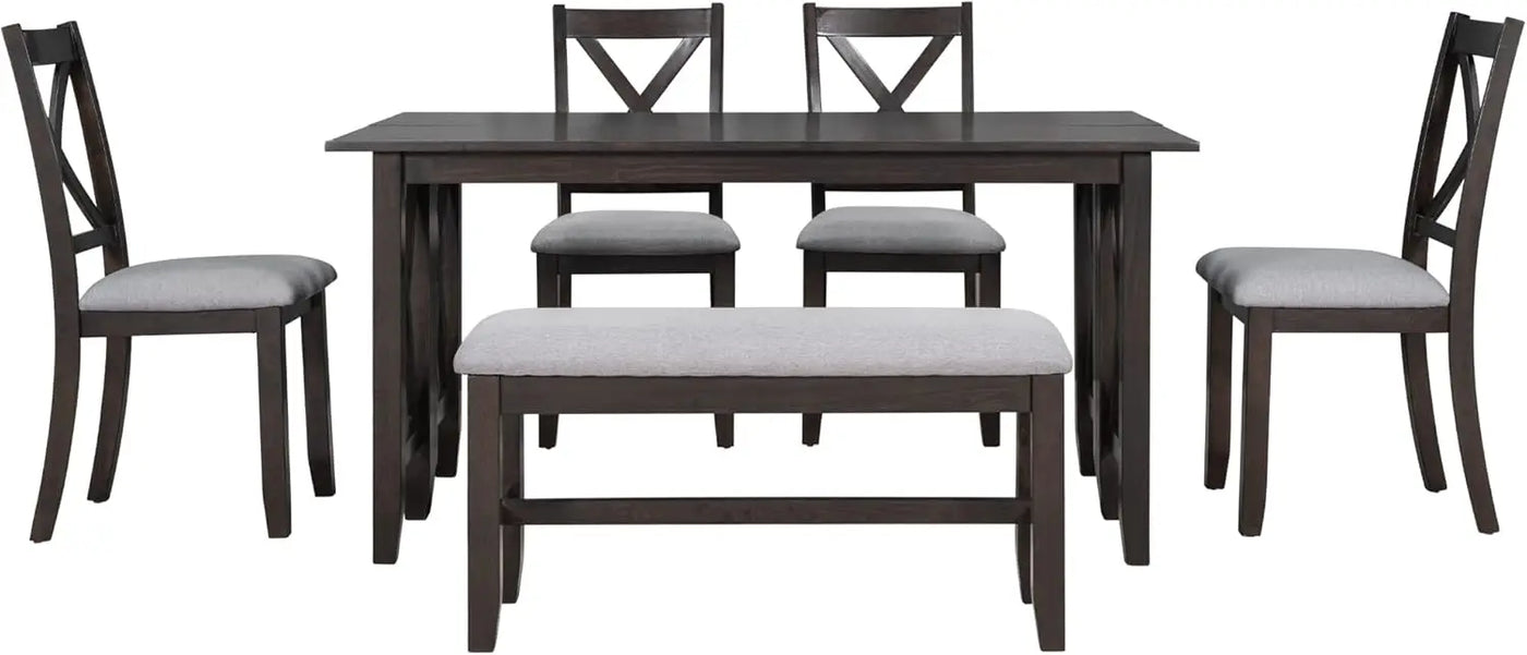 Counter Height Dining Room Table Set for 6 with Storage Farmhouse 6 Piece Kitchen Table Set with Bench, Dining Set with Shelf