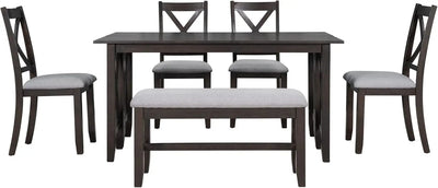 Counter Height Dining Room Table Set for 6 with Storage Farmhouse 6 Piece Kitchen Table Set with Bench, Dining Set with Shelf