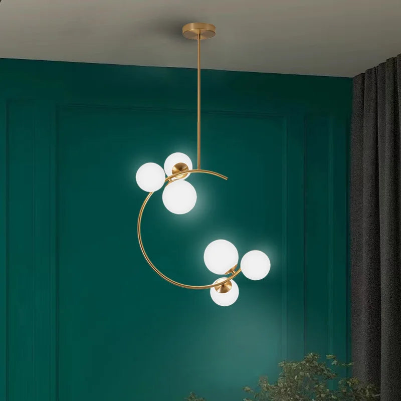 Nordic Simple Design Glass Ball Chandeliers for Dining Room Modern Home Decor Pendant Light Kitchen Lustres Brass Hanging Lamp