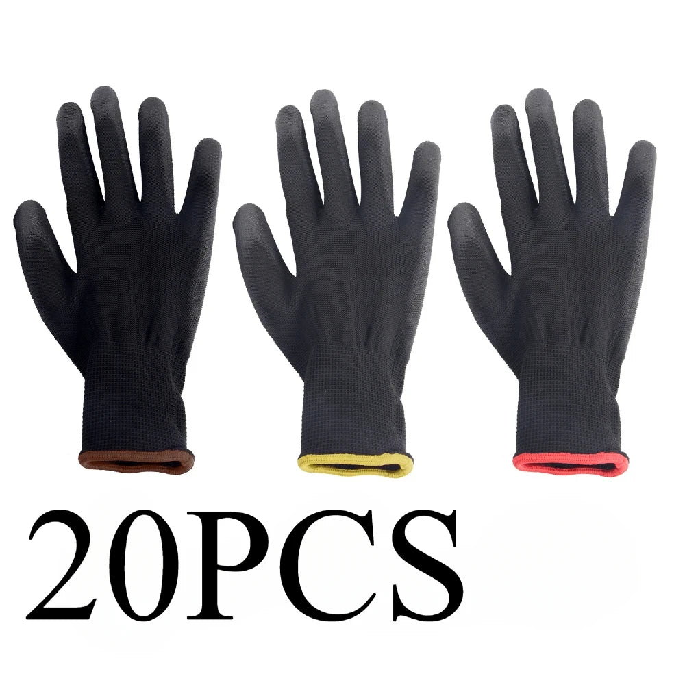 20/50PCS Coating Nylon PU Work Gloves Safety Non-slip Durable Coating Nylon PU Work Gloves Camping Lock Edge Colour Random