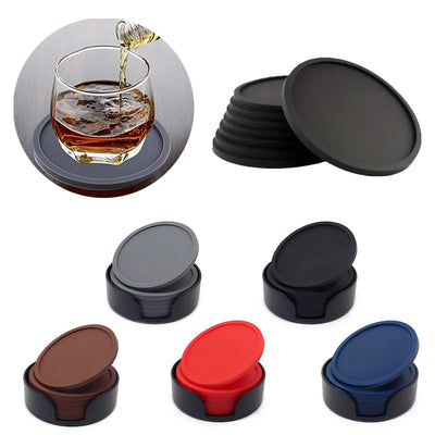 10cm Silicone Coasters, Round Rubber Mug Coaster Tabletop Protection Costers Cup Mats for Cold and Hot Drinks Coffee Beer 6pcs