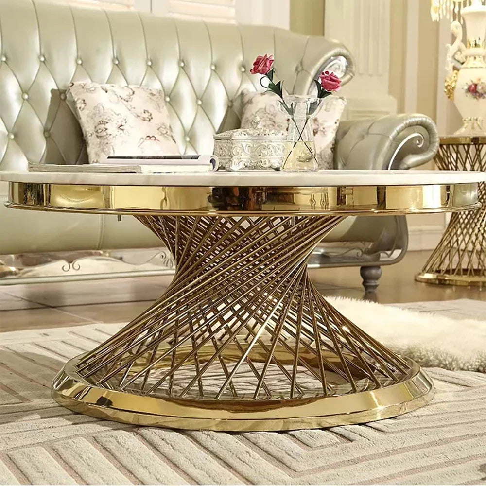 Italian Round Marble Coffee Table Luxury Stainless Steel Living Room Center Table