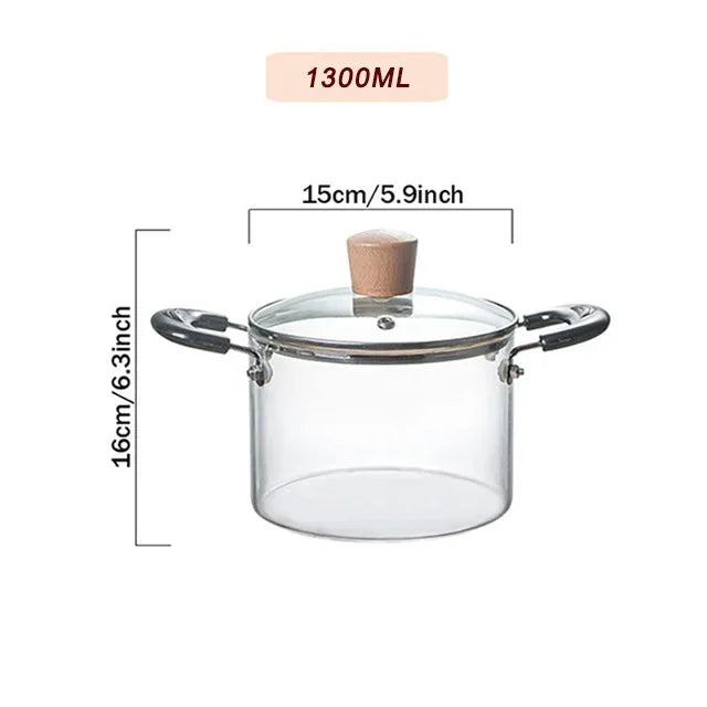 Transparent Glass Soup Cooking Pot Heat-resistant Kitchen Soup Pot Vegetable Salad Noodle Bowl Flame Explosion-Proof Cookware