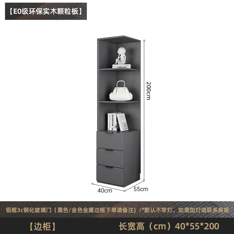 Solid wood wardrobe, bedroom home glass door L-shaped modern light luxury corner cloakroom storage cabinet combination wardrobe