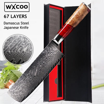 WXCOO Santoku Knife Damascus Stainless Steel Kitchen Knives Sashimi Slicing Professional Chef Knife Vegetable Cutting Knife Tool