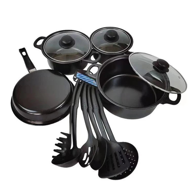 Black 13pcs Camping Saucepan Cast Iron Non Stick Cookware Set Cookware Pots And Pans Set Of Pot