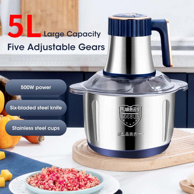 5L Electric Meat Grinders 304 Stainless Steel Food Crusher Multifunctional Vegetable Slicer Chopper Mincer Baby Food Processor