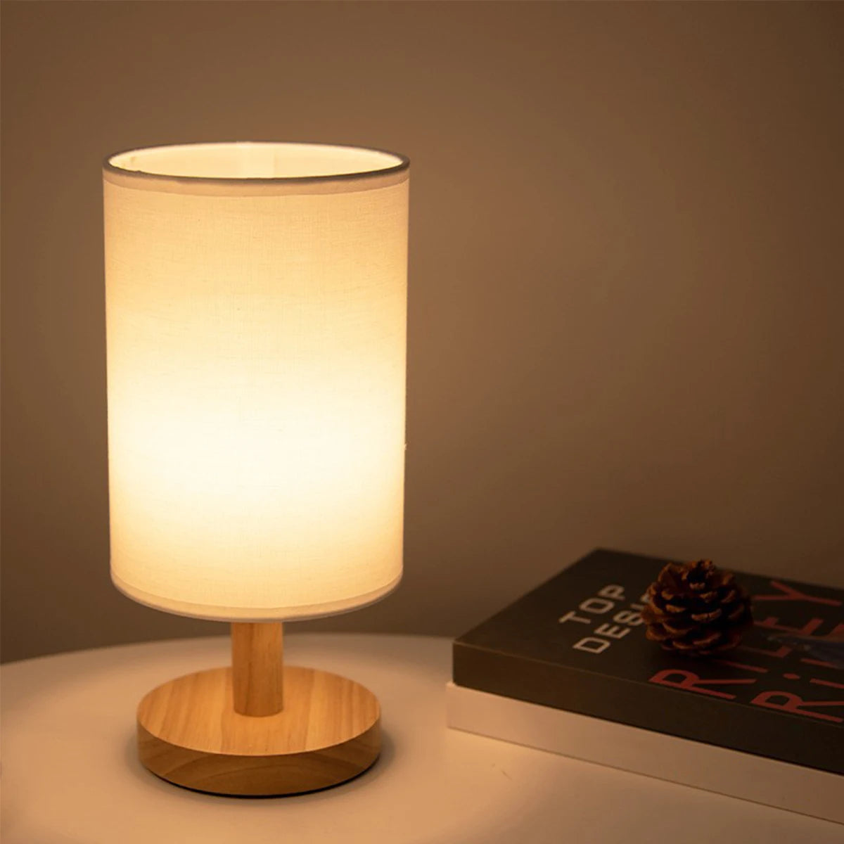 Linen Table Lamp Touch LED Linen Night Lamp w/Warm White Light Linen Nightstand Lamp for Bedroom Living Room