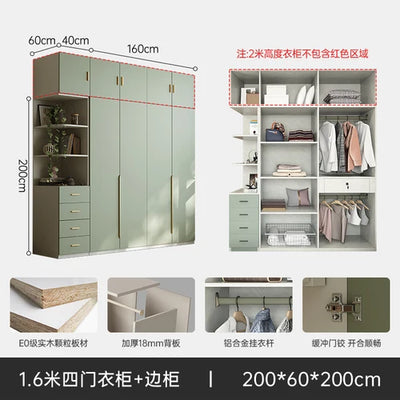 Green Wooden Wardrobe Storage Hanging Large Portable Organizer Wardrobe Bedroom Multifunction Kleiderschrank Room Furniture