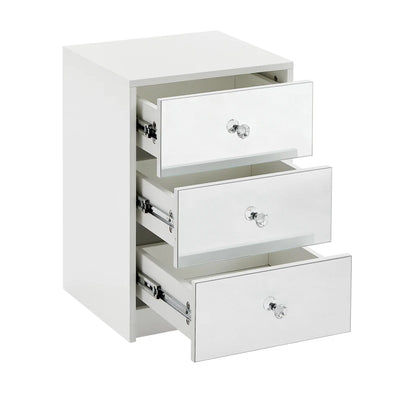 3 Drawer Nightstand for Bedroom, Modern Wood and Mirrored Nightstand, Square Bedside Glass End Table with Storage