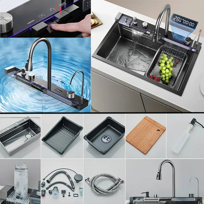 Kitchen sink, waterfall faucet, large single sink, 304 stainless steel sink, manufacturer's lowest direct selling price