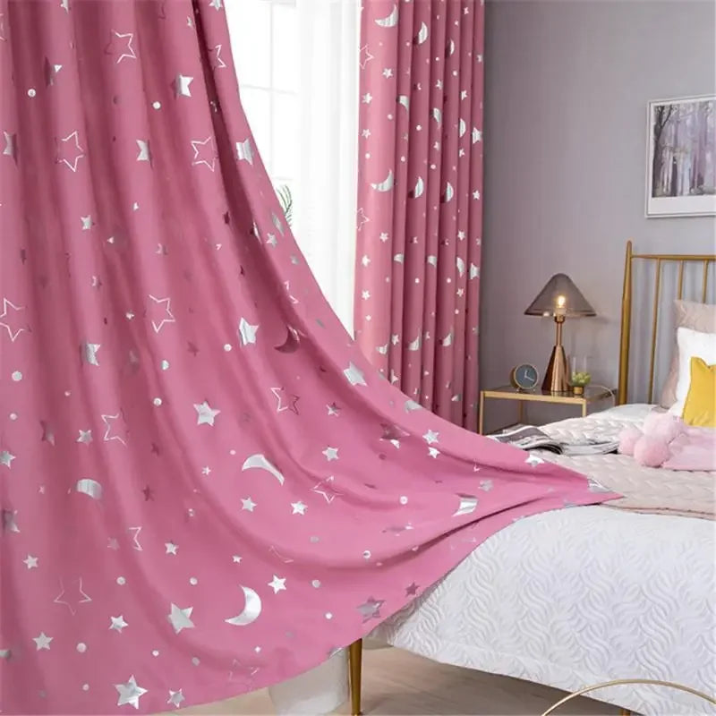 Blackout Divider Curtains Light Blocking Curtain Star Moon Full Cloth Heat Insulation Noise Blocking Drapes For Sleeping Bedroom