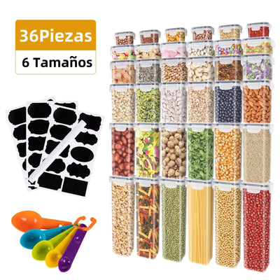 16 24 36 Pcs Set Bpa-Free Airtight Plastic Stackable Kitchen Organizer Cereal 42pack Dry Food Storage BIn Box Container