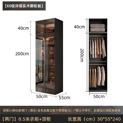 Solid wood wardrobe, bedroom home glass door L-shaped modern light luxury corner cloakroom storage cabinet combination wardrobe