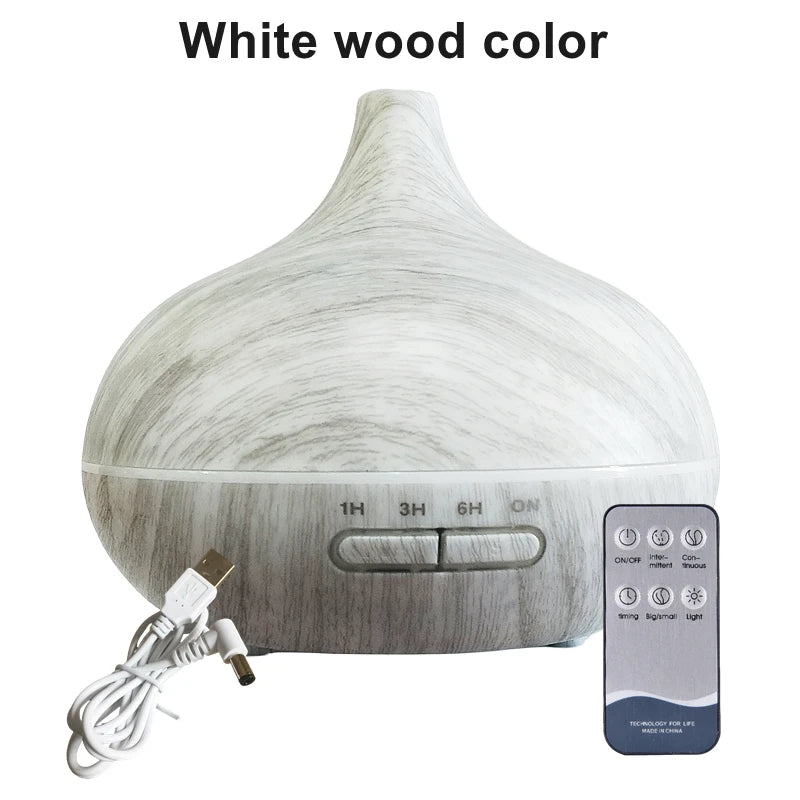 550ml Wood Color USB Aroma Diffuser, Essential Oil Diffuser with 7 Color LED Lights & Remote Control, USB Powered Air Humidifier