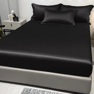 Four Seasons Men and Women Simple Fashion Black Satin Solid Color Ice Silk Bedspread Home Bedroom Hotel