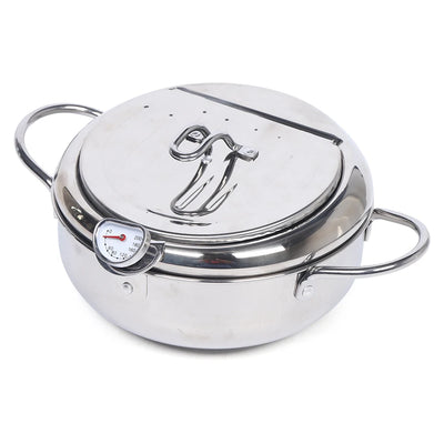 Deep Frying Pan, Japanese Style Deep Fryer With Temperature Gauge, Lid And Oil Drip Rack, 304 Stainless Steel Fryer For Delicacy