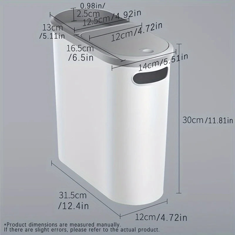 10L Large Capacity Silent Closed Plastic Bathroom Garbage Bin - Space saving Design, Creative Household Gap Garbage Bin