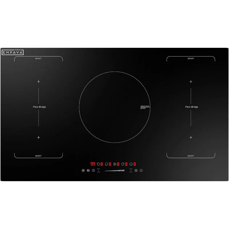 Empava 36 Inch Induction Hob Electric Cooktop, Flat Glass Top Stove 5 Burners Bridge Function,Timer,Pause,Child Lock,Booster