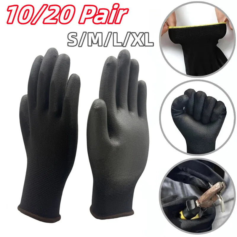 10pairs ventilate PU Coated Work Gloves,Excellent Grip,Nylon Shell Black Polyurethane Coated Safety Work Gloves,Knit Wrist Cuff