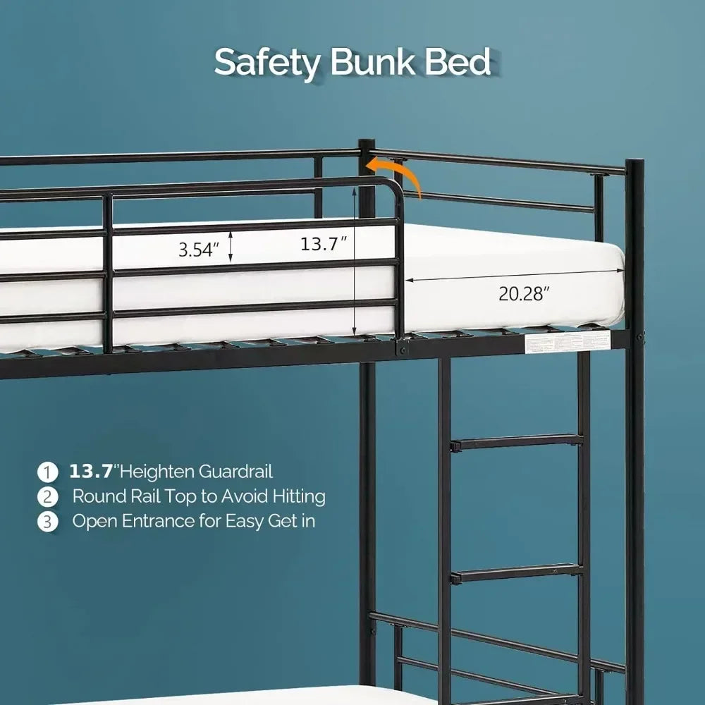 Bunk Bed Twin Over Twin for Kids, Teens & Adults Bunk Bed with Stairs & Flat Rungs, Heavy Duty Metal Slats, Black Beds