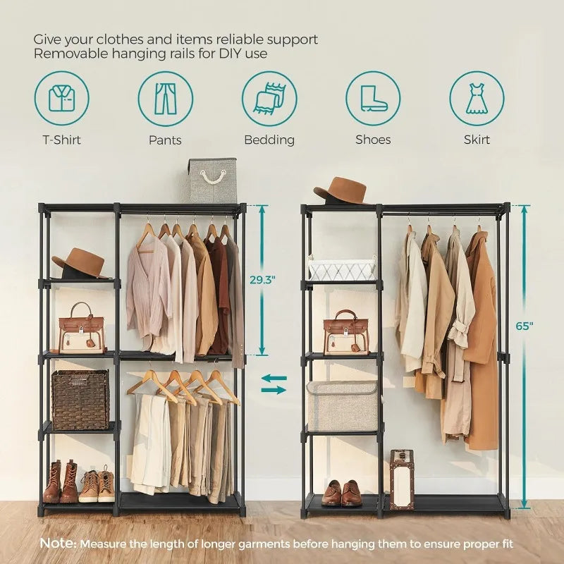 Portable Closet, Freestanding Closet Organizer, Clothes Rack with Shelves, Hanging Rods, Storage Organizer