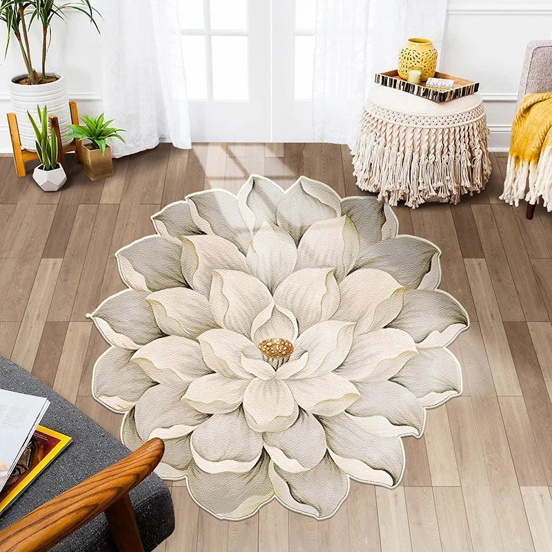 Flower Shape Carpet Soft Round Kitchen Floor Mat Peony Art Rug Living Room Bedroom Bedside Carpet Anti-slip Hallway Door Mat