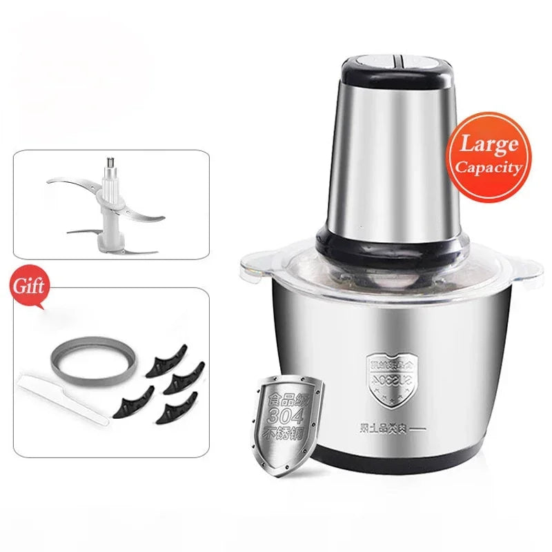 2L Stainless Steel Electric Chopper Meat Grinder Mincer Vegetable Chopper Meat Slicer Machine Household Grinder Food Processor