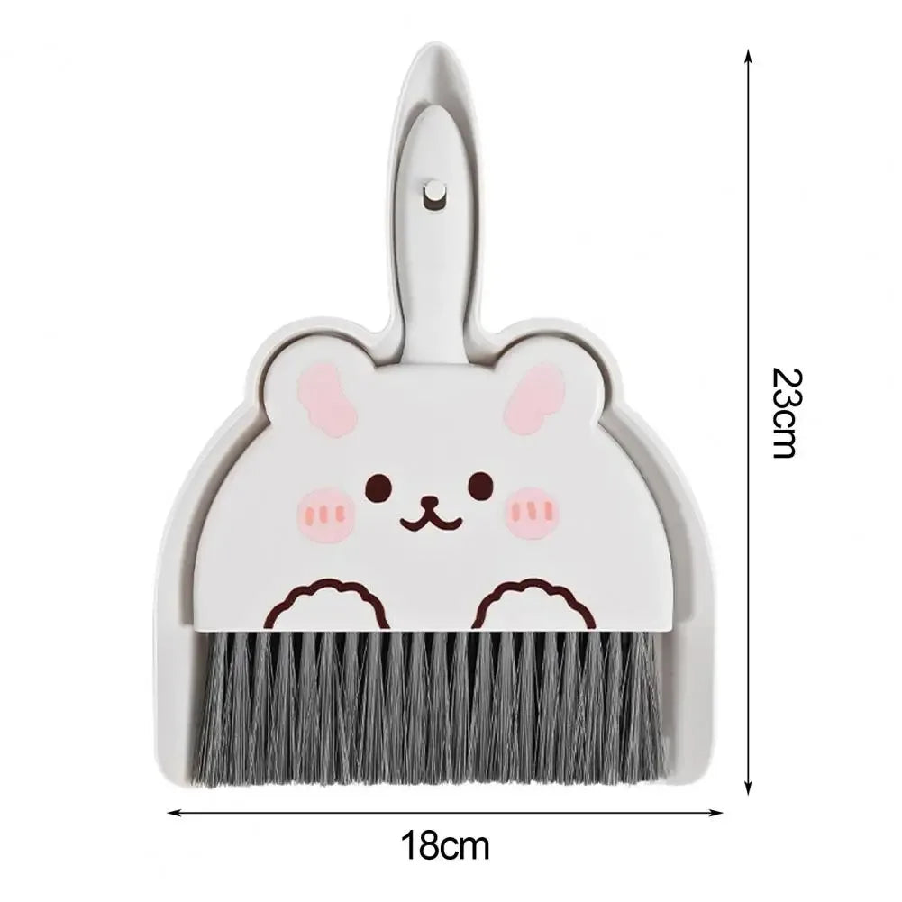 2Pcs/Set Small Broom Dustpan Set Cartoon Rabbit Bear Frog Pattern Keyboards Cleaning Mini Broom Dustpan Set