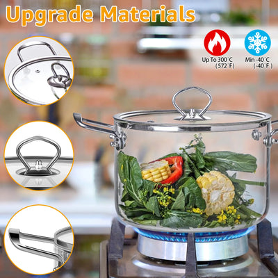 2.5/3.5L Glass Saucepan Clear Cooking Pot Soup Pots Heat Resistant Simmer Pot Dual Handles Glass Cookware Kitchen Cooking Tools