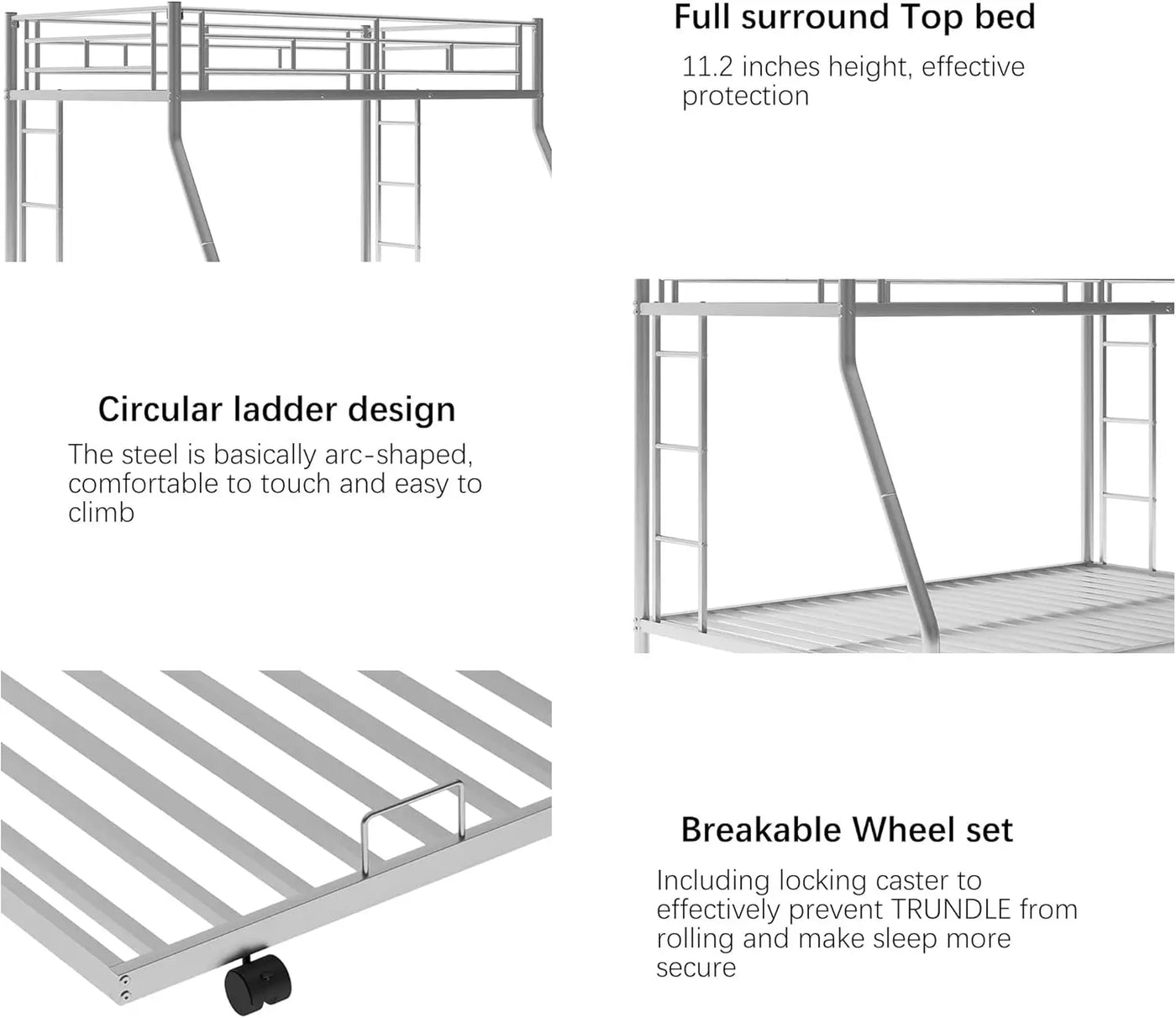 Triple Bunk Beds Twin Over Full Bunk Bed with Trundle,Sturdy Steel Bunk Beds Frame for 3 Kids/Teens with Two Side Ladders