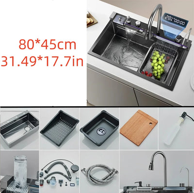 Kitchen sink, dual waterfall faucet, 5-button control, premium sink, manufacturer's lowest price