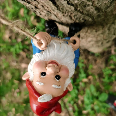 Resin Climbing Gnome Sculpture White Beard Dwarf Art Statue Courtyard Landscape Figurines Garden Tree Decoration Elf Pendant