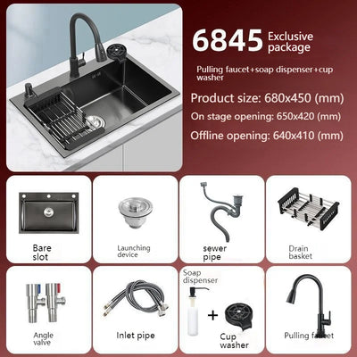 Stainless Steel Kitchen Sink Large Single Slot Undermount Basin Household Washbasin Multifunctional Sinks Apartment