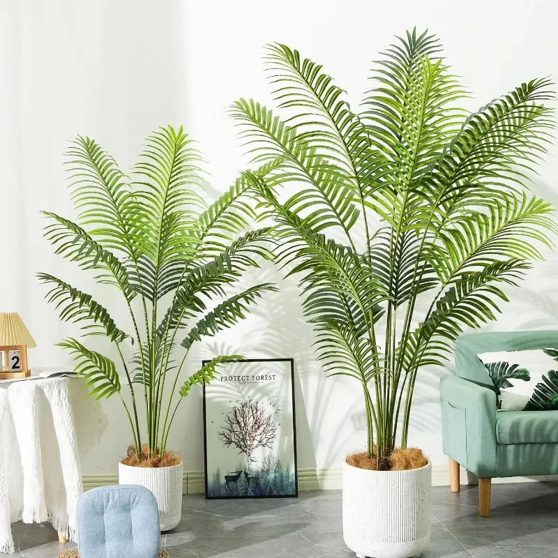 Large Artificial Palm Tree Tropical Fake Plants Green Plastic Palm Leafs Big Monstera Tree Branch For Home Garden Decor