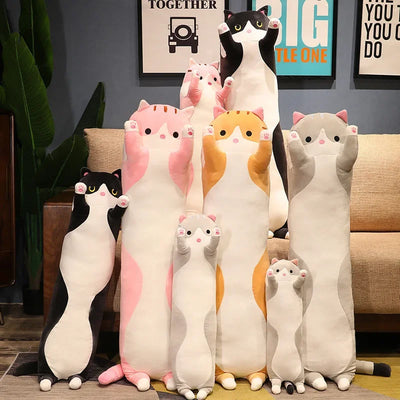 Cute Long Strip Cat Stuffed Body Pillow Cartoon Cat Plush Cushion Kawai Sofa Bedroom Throw Pillow Home Decoration Creative Gifts