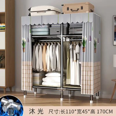 Durable Alloy Steel Wardrobe  HighCapacity Closet with Polyester Taffeta, Easy Clean Bedroom Storage, Clothing Organizer