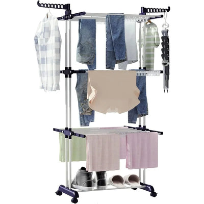 Clothes Drying Rack,Folding Clothes Rail Storage Rack, 4 Tier Clothes Horses Rack Stainless Steel Laundry Garment Dryer Stand