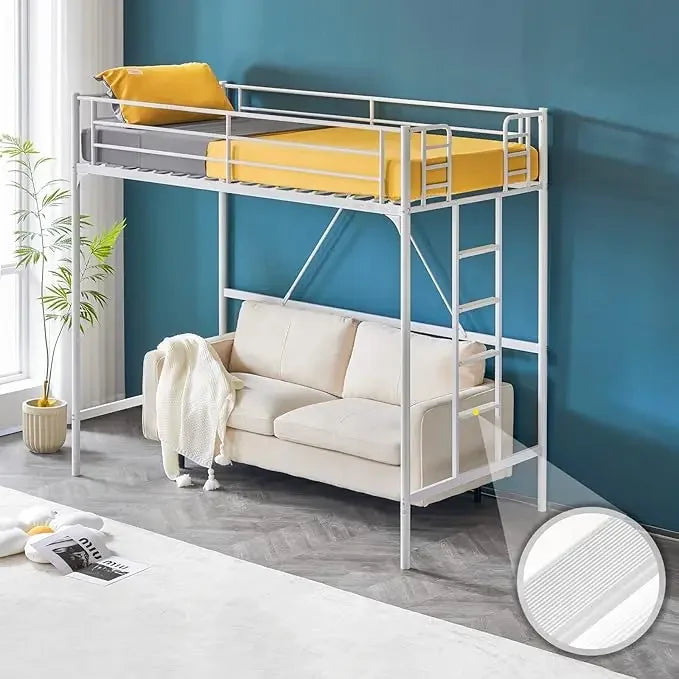 Loft Bed Full Size with Flat Rungs for Adults, Kids and Young Teens, No Box Spring Required,Heavy Duty Metal Slat Support