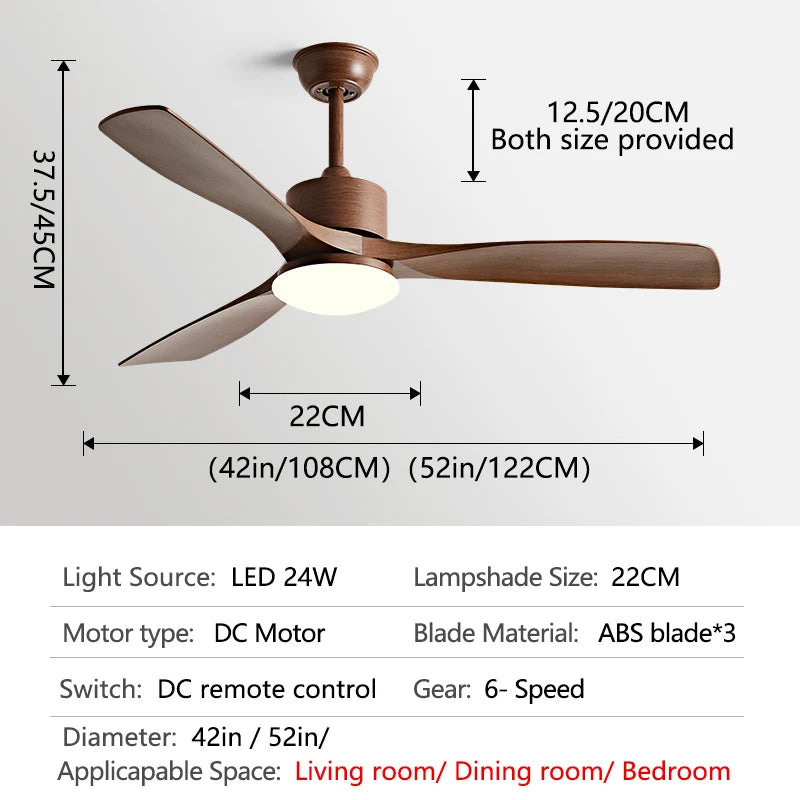 36/42/52 Inch white Black 3 ABS Blade Pure Copper DC 30W Motor Ceiling Fan With 24W LED Light Support Remote Control