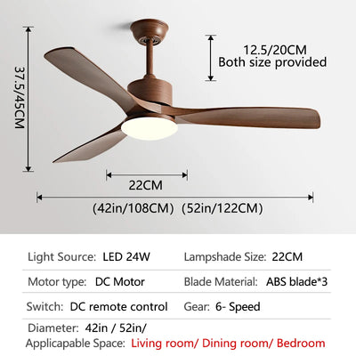 36/42/52 Inch white Black 3 ABS Blade Pure Copper DC 30W Motor Ceiling Fan With 24W LED Light Support Remote Control