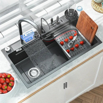 Stainless Steel Multifunctional Sink for Kitchen Sink Cuba Waterfall Sink Black Nano Wash Basin Smart